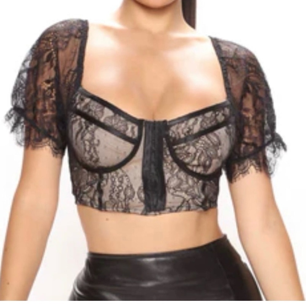 Haute Monde black lace bustier crop top Sz Large